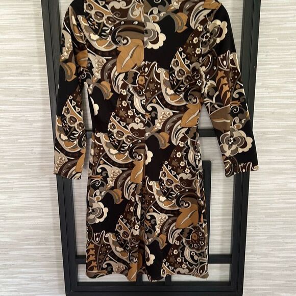 Vintage looking brown 70s 80s style dress three-quarter sleeve size S - Picture 3 of 5